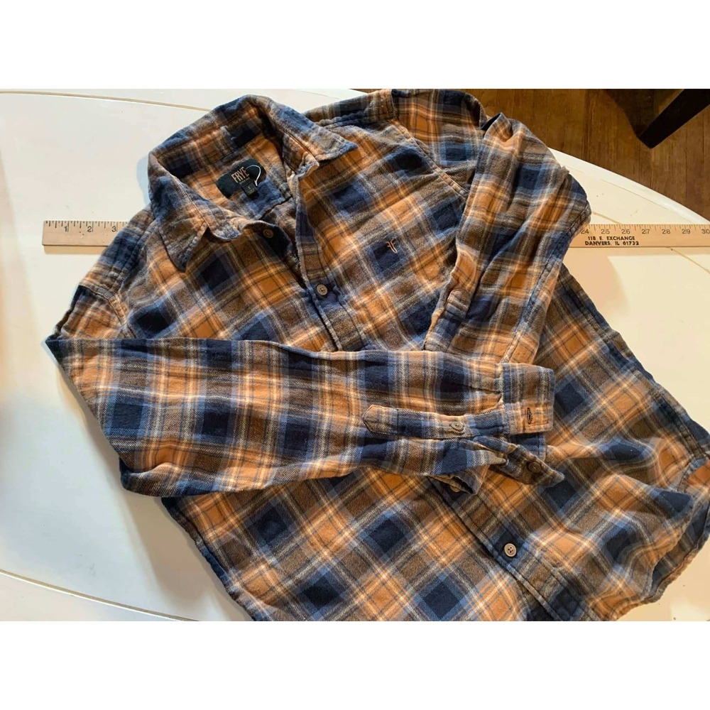 FRYE Mens Plaid Flannel Button Down‎ Heritage Workwear soft brushed cotton sz S